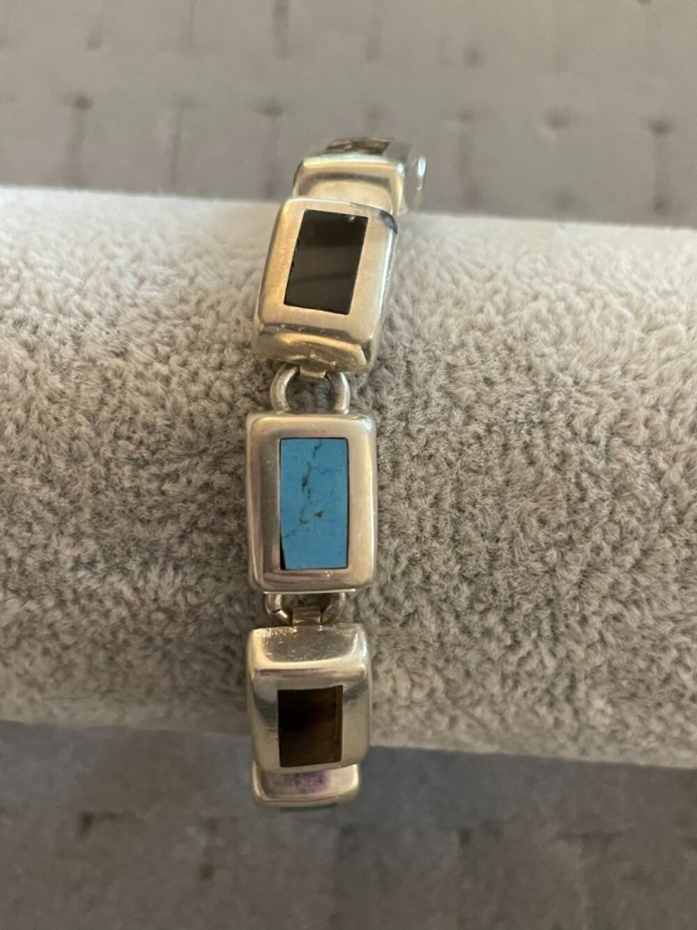 Vintage Sterling Silver Bracelet Taxco Multi Stone 7" 950 Handmade 35 grams - Picture 2 of 15
